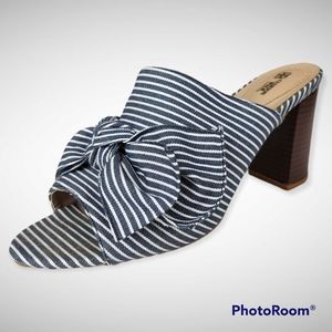 Avon blue/gray and white stripes with bow slide heel size 10